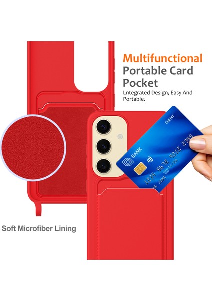 Samsung Galaxy A55 5g Kılıfı Sıvı Silikon Kart Tutucu Arka Telefon Kılıfı Ayarlanabilir Kordonlu-Kırmızı (Yurt Dışından) indirimleri
