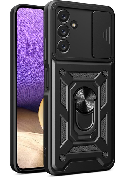 Samsung Galaxy A14 5G/A14 4g Pc+Tpu Hibrit Arka Kapak Halkası Destekli Kayar Kapak Kamera Koruma Çizilmeye Dayanıklı Telefon Kılıfı-Siyah (Yurt Dışından)