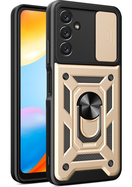 Samsung Galaxy A14 5G/A14 4g Pc+Tpu Hibrit Arka Kapak Halkası Destekli Kayar Kapak Kamera Koruma Çizilmeye Dayanıklı Telefon Kılıfı-Altın (Yurt Dışından)