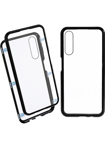 Samsung Galaxy A14 5g/4g Çift Taraflı Temperli Cam Telefon Kılıfı Manyetik Metal Çerçeve Kapak-Siyah (Yurt Dışından)