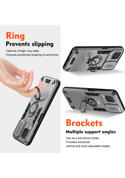 Samsung Galaxy A22 4g (Ab Sürümü) Kılıf Pc + Tpu Kickstand Kapağı Kayar Lens Kapağı ile - Gri (Yurt Dışından) fiyatları