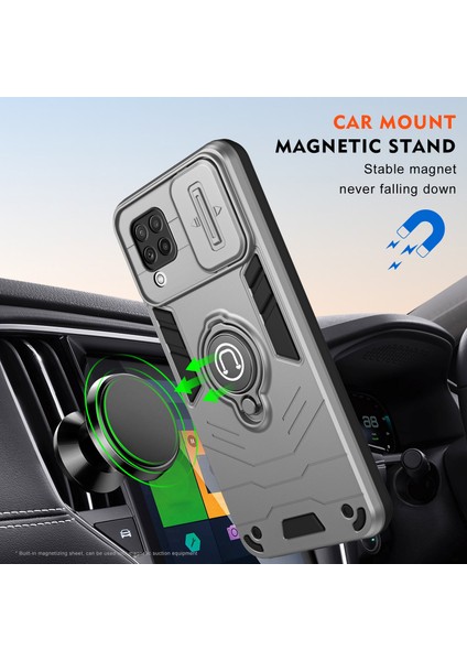 Samsung Galaxy A22 4g (Ab Sürümü) Kılıf Pc + Tpu Kickstand Kapağı Kayar Lens Kapağı ile - Gri (Yurt Dışından) indirimleri