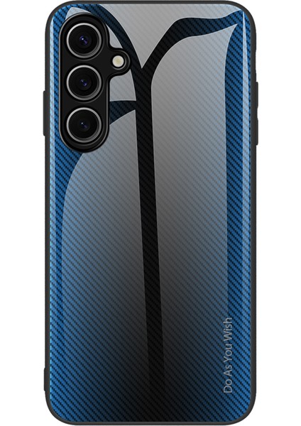 Samsung Galaxy S24 Fe Telefon Kılıfı Temperli Cam + Karbon Fiber Dokulu Tpu Kapak - Mavi (Yurt Dışından)