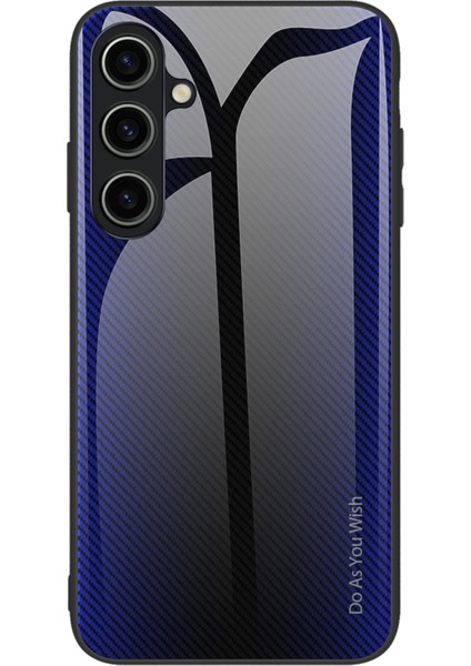 Samsung Galaxy A15 4g Telefon Kılıfı Karbon Fiber Dokulu Temperli Cam Arka Kapak-Koyu Mavi (Yurt Dışından)