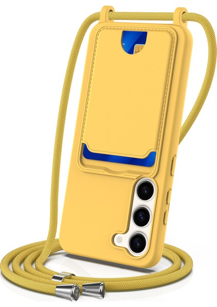 Samsung Galaxy S23+KILIF Sıvı Silikon Kart Tutucu Telefon Arka Kapağı Kordonlu-Sarı (Yurt Dışından)