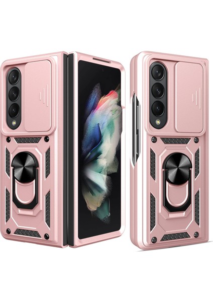 Samsung Galaxy Z Fold4 5g Anti-Drop Telefon Kılıfı Kickstand Pc+Tpu Hibrit Kapaklı Kayar Kamera Korumalı-Gül Altını (Yurt Dışından)