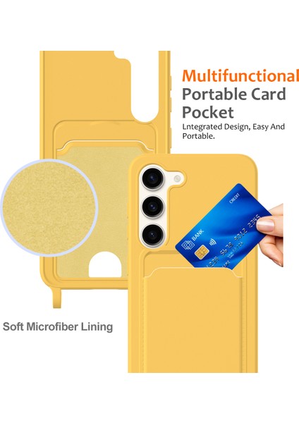 Samsung Galaxy S23+KILIF Sıvı Silikon Kart Tutucu Telefon Arka Kapağı Kordonlu-Sarı (Yurt Dışından) fiyatları