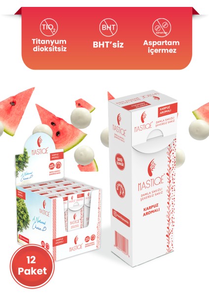 Damla Sakızlı Şekersiz Sakız 20 gr x 12 Adet Karpuz