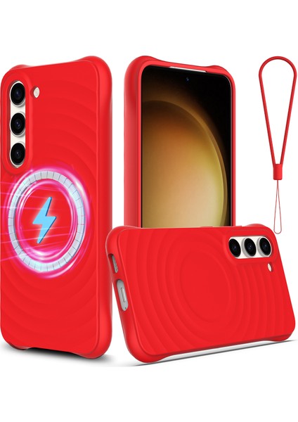 Samsung Galaxy S23+MANYETIK Telefon Kılıfı Dalgalı Doku Sıvı Silikon Darbeye Dayanıklı Kapak-Kırmızı (Yurt Dışından)