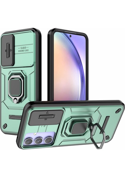 Samsung Galaxy A54 5g Pc+Tpu Telefon Kılıfı Için Arka Kabuk Kayar Lens Koruma Kılıfı Kickstand Ile-Yeşil (Yurt Dışından)