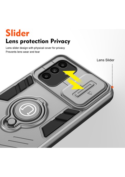 Samsung Galaxy A15 4G/A15 5G/F15 5G/M15 5g Kickstand Telefon Kılıfı Sürgülü Lens Kapağı-Gri (Yurt Dışından) modelleri