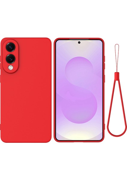 Samsung Galaxy S25 Edge Sıvı Silikon Kılıf Telefon Arka Kapağı El Kayışı Ile-Kırmızı (Yurt Dışından)