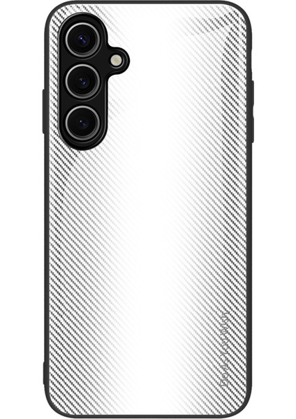 Samsung Galaxy S24 Fe Telefon Kılıfı Temperli Cam + Karbon Fiber Dokulu Tpu Kapak - Beyaz (Yurt Dışından)