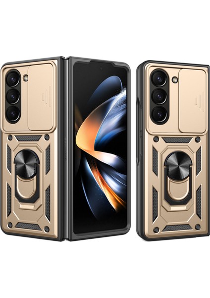 Samsung Galaxy Z Fold6 5g Kılıf Pc+Tpu Telefon Koruyucu Kılıf Lens Koruyucu Ayaklı Telefon Kabuğu-Altın (Yurt Dışından)
