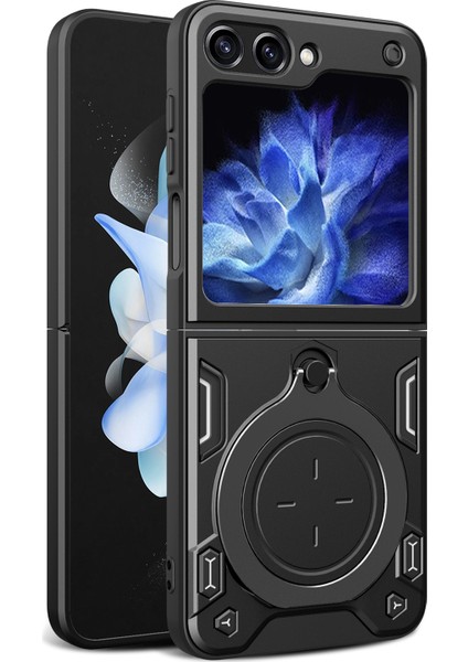 Samsung Galaxy Z Flip5 5g Pc+Tpu Telefon Kılıfı Döndürülebilir Destek Koruyucu Kılıf-Siyah (Yurt Dışından)
