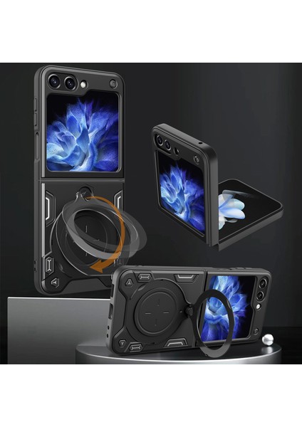 Samsung Galaxy Z Flip5 5g Pc+Tpu Telefon Kılıfı Döndürülebilir Destek Koruyucu Kılıf-Siyah (Yurt Dışından) fiyatları