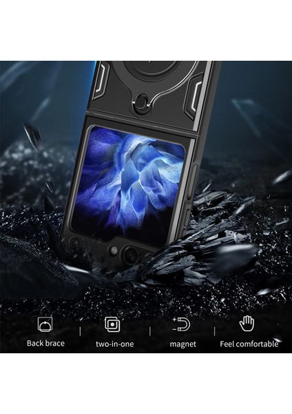 Samsung Galaxy Z Flip5 5g Pc+Tpu Telefon Kılıfı Döndürülebilir Destek Koruyucu Kılıf-Siyah (Yurt Dışından) modelleri