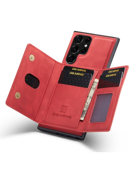 Dg.mıng M2 Serisi Koruyucu Kılıf Samsung Galaxy S23 Ultra Çıkarılabilir Cüzdan Telefon Kılıfı Düşmeye Karşı Darbeye Dayanıklı Kapak Kickstand Ile-Kırmızı (Yurt Dışından) modelleri
