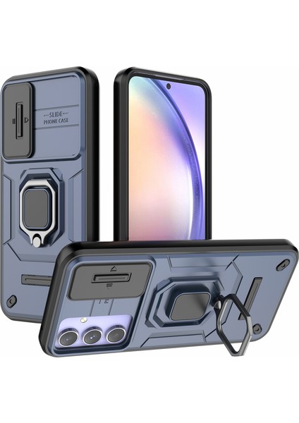 Samsung Galaxy A54 5g Pc+Tpu Telefon Kılıfı Için Arka Kabuk Kayar Lens Koruma Kılıfı Kickstand Ile-Mavi (Yurt Dışından)