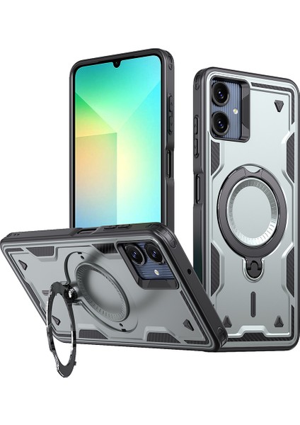 Samsung Galaxy A06 4g Kılıfı Magsafe Askeri Koruma Pc+Tpu Kickstand Telefon Kılıfı-Gri ile Uyumlu (Yurt Dışından)