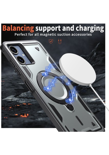 Samsung Galaxy A06 4g Kılıfı Magsafe Askeri Koruma Pc+Tpu Kickstand Telefon Kılıfı-Gri ile Uyumlu (Yurt Dışından) modelleri