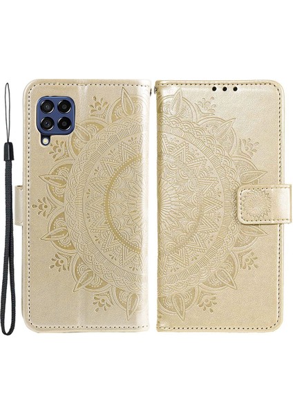 Samsung Galaxy M53 5g Darbeye Dayanıklı Cüzdan Standı Tasarım Baskılı Çiçek Pu Deri Telefon Kapaklı Kılıf Telefon Kılıfı-Altın (Yurt Dışından)