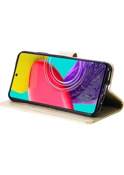 Samsung Galaxy M53 5g Darbeye Dayanıklı Cüzdan Standı Tasarım Baskılı Çiçek Pu Deri Telefon Kapaklı Kılıf Telefon Kılıfı-Altın (Yurt Dışından) modelleri