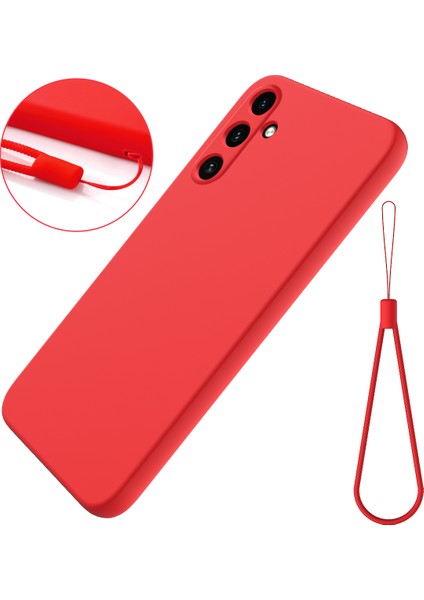 Samsung Galaxy A15 4g/5g Kılıf Için Çizilmez Telefon Kılıfı Yumuşak Astarlı Sıvı Silikon Kabuk Kayışlı-Kırmızı (Yurt Dışından)