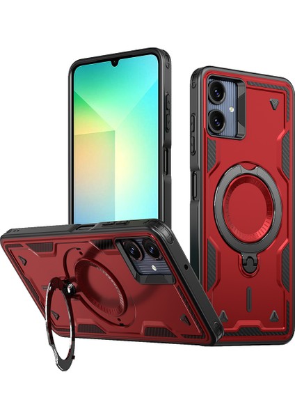 Samsung Galaxy A06 4g Kılıfı Magsafe Askeri Koruma Pc+Tpu Kickstand Telefon Kılıfı-Kırmızı ile Uyumlu (Yurt Dışından)