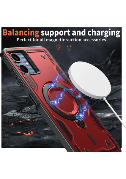 Samsung Galaxy A06 4g Kılıfı Magsafe Askeri Koruma Pc+Tpu Kickstand Telefon Kılıfı-Kırmızı ile Uyumlu (Yurt Dışından) modelleri