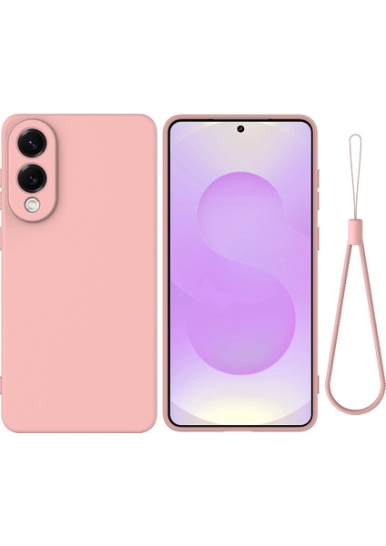 Samsung Galaxy S25 Edge Sıvı Silikon Kılıf Telefon Arka Kapağı El Kayışı Ile-Pembe (Yurt Dışından)