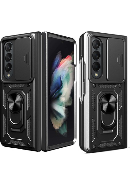 Samsung Galaxy Z Fold4 5g Anti-Düşme Telefon Kılıfı Kickstand Pc+Tpu Hibrit Kapak Sürgülü Kamera Korumalı-Siyah (Yurt Dışından)
