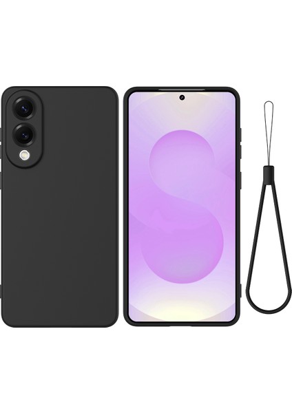 Samsung Galaxy S25 Edge Sıvı Silikon Kılıf Telefon Arka Kapağı El Kayışı Ile-Siyah (Yurt Dışından)