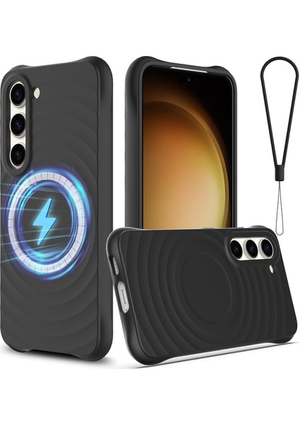 Samsung Galaxy S23+MANYETIK Telefon Kılıfı Dalgalı Doku Sıvı Silikon Darbeye Dayanıklı Kapak-Siyah (Yurt Dışından)