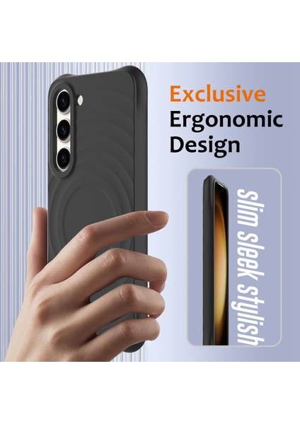 Samsung Galaxy S23+MANYETIK Telefon Kılıfı Dalgalı Doku Sıvı Silikon Darbeye Dayanıklı Kapak-Siyah (Yurt Dışından) modelleri