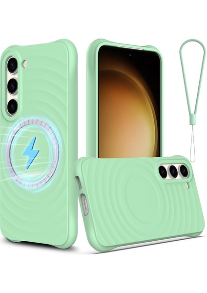 Samsung Galaxy S23+MANYETIK Telefon Kılıfı Dalgalı Doku Sıvı Silikon Darbeye Dayanıklı Kapak-Yeşil (Yurt Dışından)