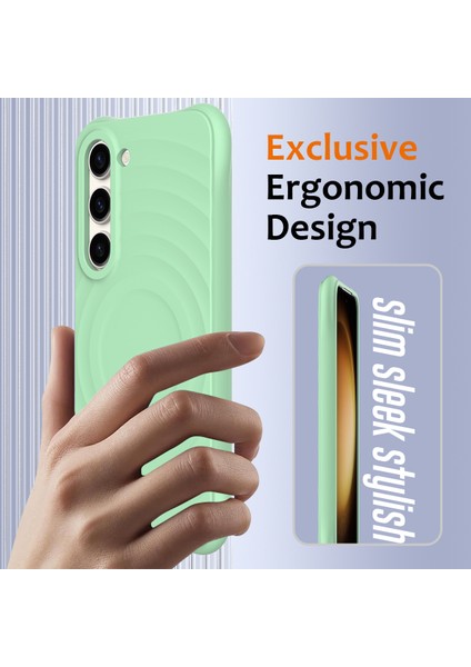 Samsung Galaxy S23+MANYETIK Telefon Kılıfı Dalgalı Doku Sıvı Silikon Darbeye Dayanıklı Kapak-Yeşil (Yurt Dışından) modelleri
