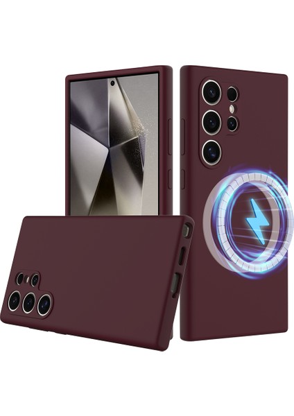Samsung Galaxy S24 Ultra Kılıf Magsafe Anti-Düşme Sıvı Silikon Telefon Kılıfı ile Uyumlu-Şarap Kırmızısı (Yurt Dışından)