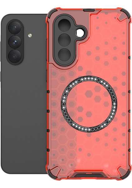 Samsung Galaxy A56 5G/A36 5g Kılıfı Magsafe Honeycomb Tasarım Tpu+Pc Telefon Kılıfı-Kırmızı ile Uyumlu (Yurt Dışından)