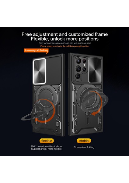 Samsung Galaxy S22 Ultra 5g Döndürülebilir Destekli Telefon Kılıfı Darbeye Dayanıklı Pc + Tpu Kapaklı Kayar Kamera Kapağı - Mavi (Yurt Dışından) fırsatları