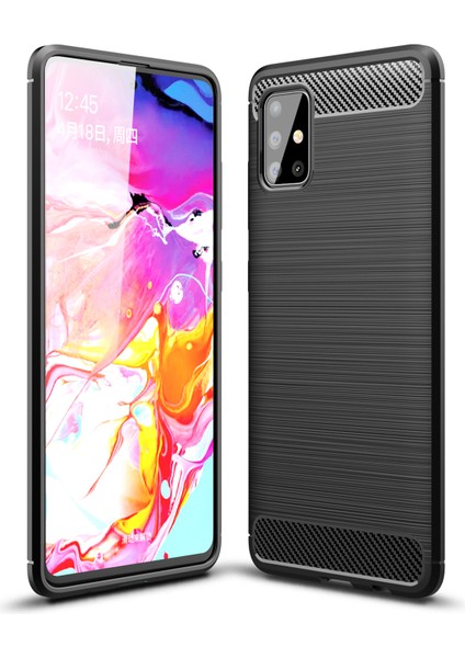 Samsung Galaxy A51 Için Karbon Fiber Doku Fırçalanmış Tpu Kılıf, Ağır Hizmet Tipi Darbeye Dayanıklı Telefon Koruyucu-Siyah (Yurt Dışından)