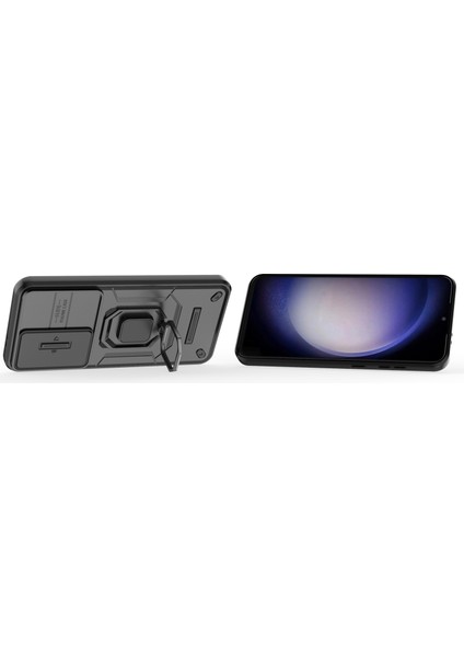 Samsung Galaxy S24 Fe Kılıf Halka Kickstand Pc+Tpu Telefon Kılıfı Sürgülü Kamera Koruma-Siyah (Yurt Dışından) modelleri