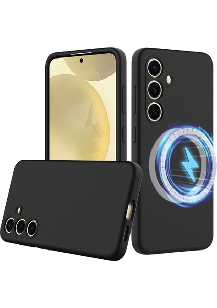 Samsung Galaxy S24 Fe Kılıfı Magsafe Anti-Düşme Sıvı Silikon Telefon Kılıfı ile Uyumlu-Siyah (Yurt Dışından)