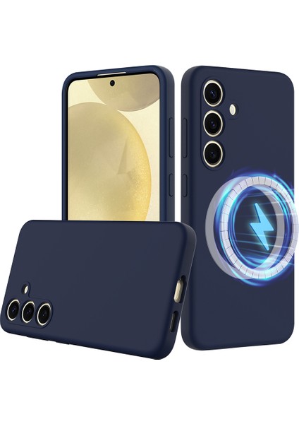 Samsung Galaxy S24 Fe Kılıfı Magsafe Anti-Düşme Sıvı Silikon Telefon Kılıfı ile Uyumlu-Koyu Mavi (Yurt Dışından)