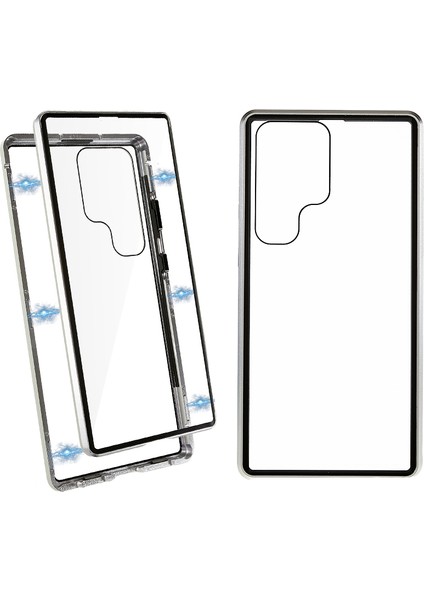 Samsung Galaxy S24 Ultra Kılıf Manyetik Temperli Cam Çift Taraflı Telefon Kılıfı-Gümüş (Yurt Dışından)