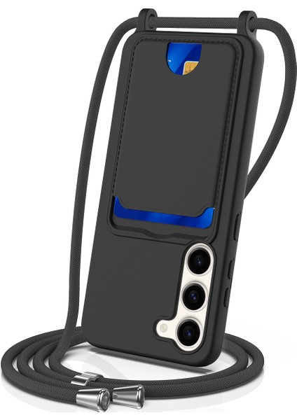 Samsung Galaxy S23+KILIF Sıvı Silikon Kart Tutucu Telefon Arka Kapağı Kordonlu-Siyah (Yurt Dışından)