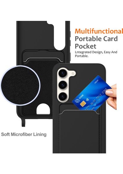 Samsung Galaxy S23+KILIF Sıvı Silikon Kart Tutucu Telefon Arka Kapağı Kordonlu-Siyah (Yurt Dışından) fiyatları