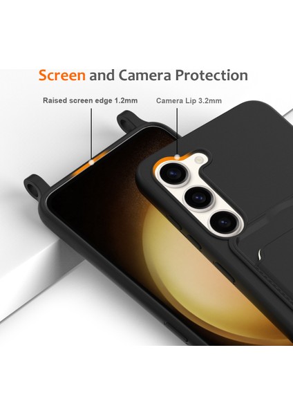 Samsung Galaxy S23+KILIF Sıvı Silikon Kart Tutucu Telefon Arka Kapağı Kordonlu-Siyah (Yurt Dışından) modelleri