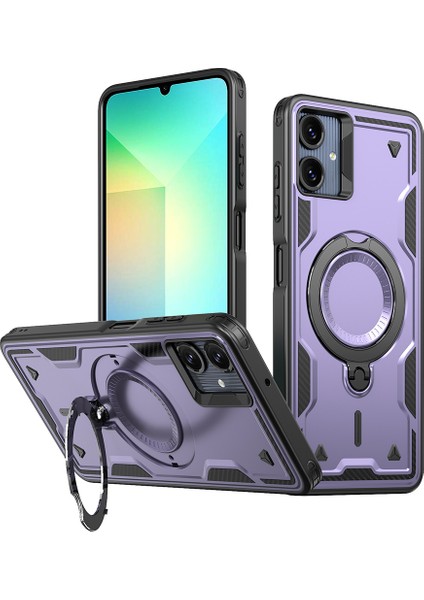 Samsung Galaxy A06 4g Kılıfı Magsafe Askeri Koruma Pc+Tpu Kickstand Telefon Kılıfı-Mor ile Uyumlu (Yurt Dışından)