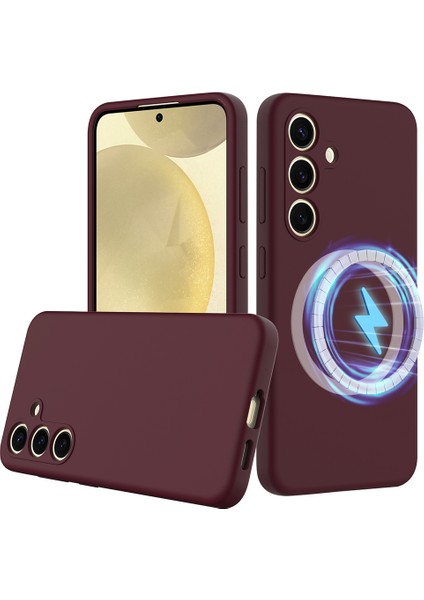 Samsung Galaxy S24 Fe Kılıfı Magsafe Anti-Düşme Sıvı Silikon Telefon Kılıfı ile Uyumlu-Şarap Kırmızısı (Yurt Dışından)